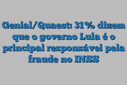 Genial/Quaest: 31% dizem que o governo Lula é o principal responsável pela fraude no INSS